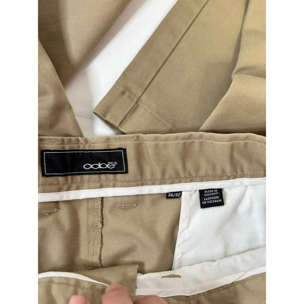 Oobe Mens Chino Pants 34x32 Khaki Tan Straight Leg Flat Front Twill Trousers